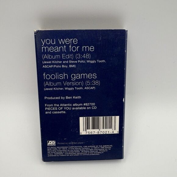 Jewel You Were Meant For Me Foolish 1996 Cassette Single Tape - Picture 2 of 3